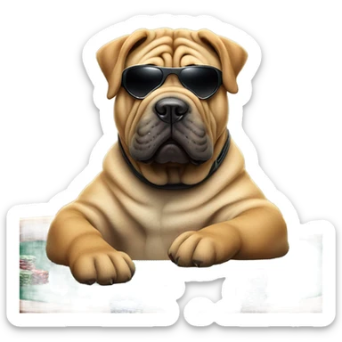 Shar pei playing poker sticker