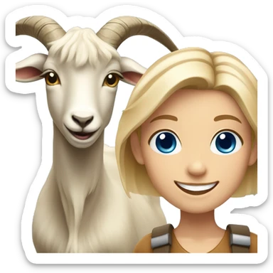smiling girl with blonde hair blue eyes holding Billy goat sticker