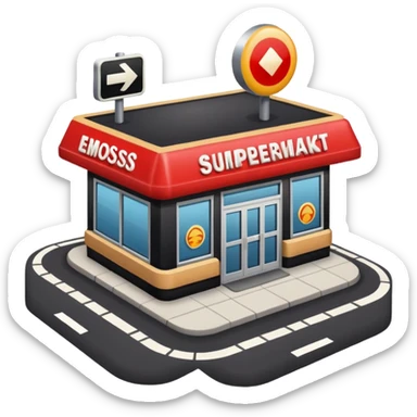 a supermarket at a crossroads sticker
