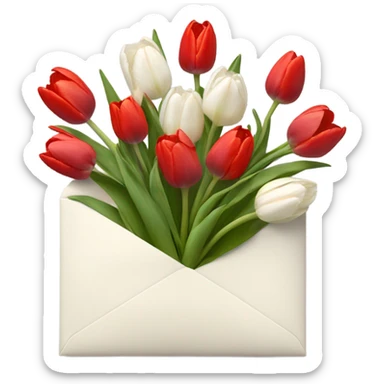 Light beige Envelope with 4 red tulips and 4 white tulips in. Just put more tulips in and make envelope colour lighter. Make envelope an off white colour sticker