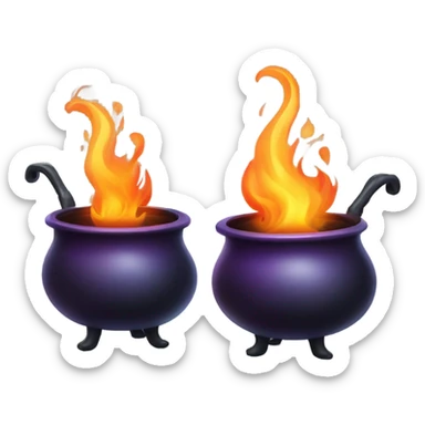 dual witches cauldron identical one empty and one have a flame sticker