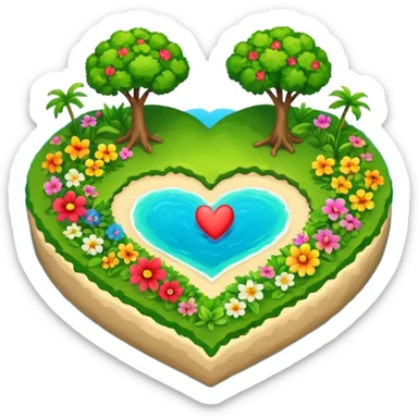 A heart as a island with green and flowers on it sticker