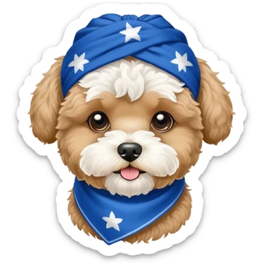 Black Maltipoo dog with white beard wearing blue bandana sticker
