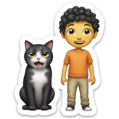 Child with cat and farting sticker