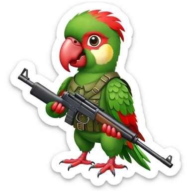 Parrot in the military with a rifle sticker