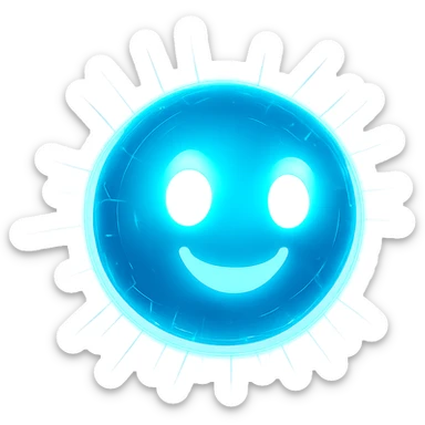 glowing AI orb with a cheerful expression, digital style sticker