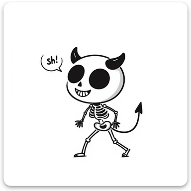 devil skeleton saying 'sh', expressive, clear pose, hand drawn doodle style sticker