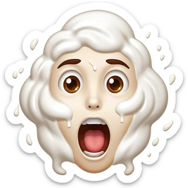 surprised face with whipped cream splattered across the face, mouth wide open sticker