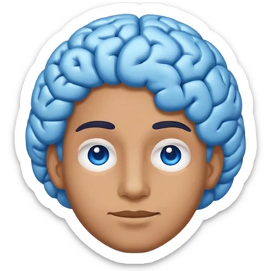 An adult person face emoji with blue brain instead of hair and suave expression sticker