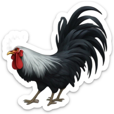 enormous black rooster pecking kitty sticker