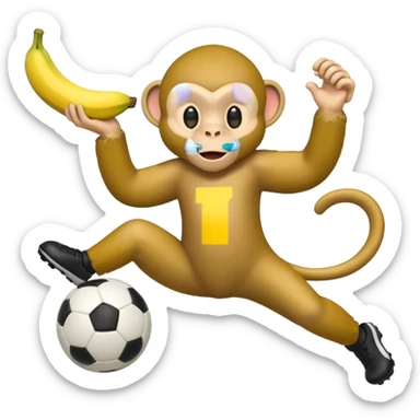 Quiero hacer a un mono jugando futbol y un plátano en la mano sticker