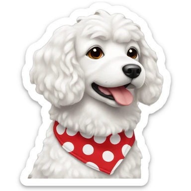 white curly coat dog with red polka dot bandana sticker