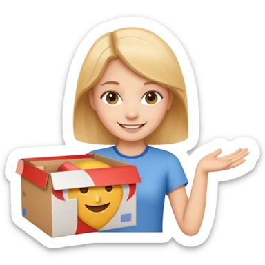 Smiling girl holding a box in her hand sticker