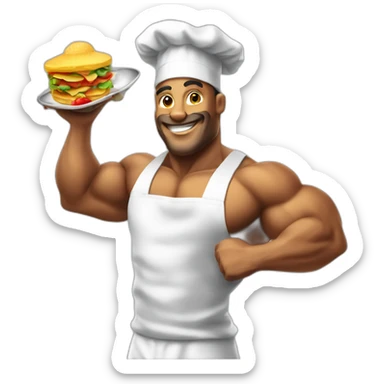 bodybuilder cooking food wit chef hat  sticker