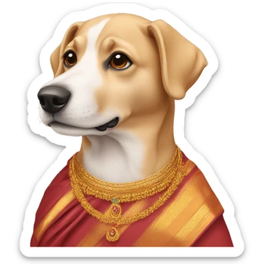 A dog wearing a saari sticker