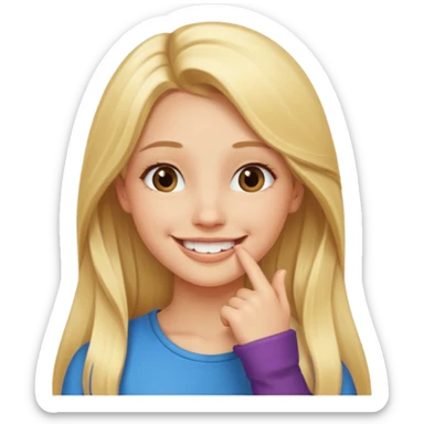 Girl long blonde hair smiling hand under chin sticker