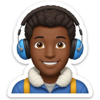 dark skin man wearing earmuff sticker
