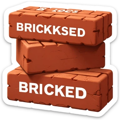 Two red bricks stacked on top of each other with the phrase bricked up across them sticker