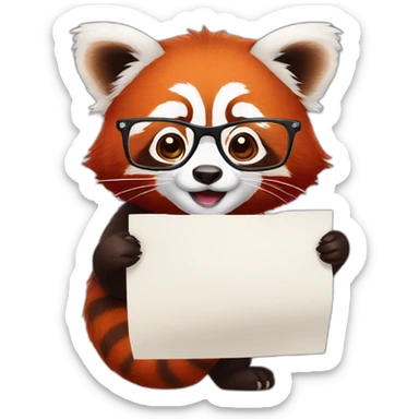 a red panda with glasses holds a piece of paper sticker