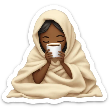 girl inside a blanket sipping coffee eyes closed sticker