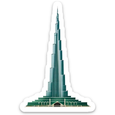 Burj Khalifa, white silhouette with dark green accents, emoji style sticker