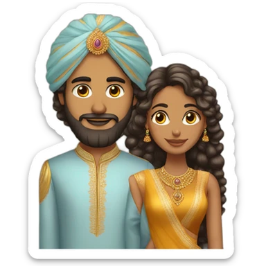 indian girl with curly hair marrying indian guy with straight hair and beard sticker
