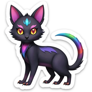 Obsidian-pitch-Black with rainbow-markings edgy Noibat-Purloin-Torracat-Lykoi-Caracal-cat-Fakemon-fusion-hybrid-creature sticker