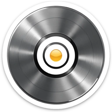 Chrome vinyl record emoji, silver metallic finish, iOS emoji style, reflective surface, minimal design, centered, smooth gradients, clean white background sticker