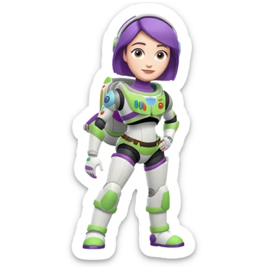 Short lady with buzz lightyear knee pads sticker