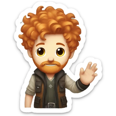 Chibi style little ginger scruffy hair bearded man  waving, destiny 2 fashion sticker