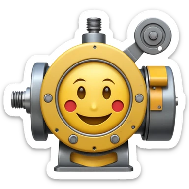Industrial mechanical motor with a smiley face, emoji for the new electric music genre Motor breaks must be friendly and sellable sticker