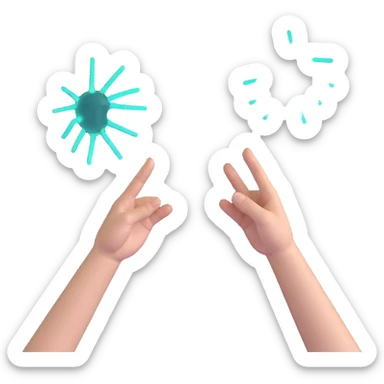 two hands reaching towards each other with glowing connection sticker