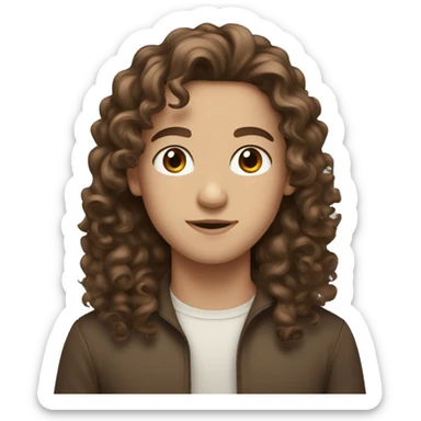 white gender neutral person brown eyes long brown hair curly sticker