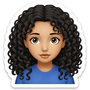 A girl with black long curly hair dark brown eyes brown skin colour. sticker