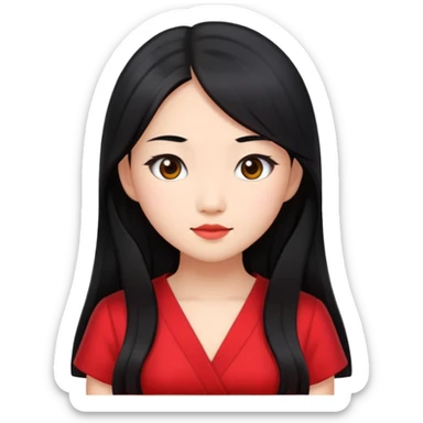 Asian girl with long black hair wearing a red dress sticker