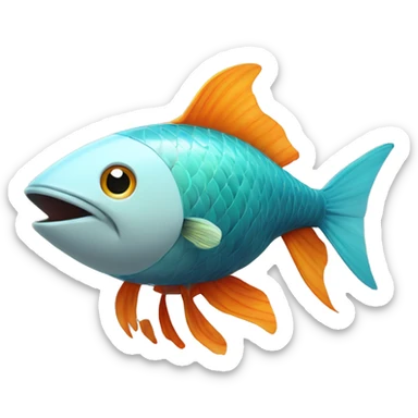 fish with a rocketship engine blasting off seamlessly integrated into its tail sticker
