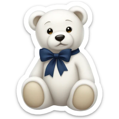 White teddy bear with a navy blue bow  sticker