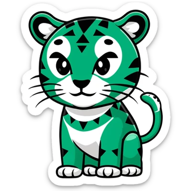 Geometric Maya style jaguar - important message, strictly white and deep dark green only, angular sharp lines sticker