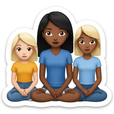 black woman with black hair and one blonde white girl friends sitting in a row sticker