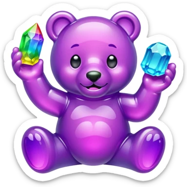 Rainbow Gummybear holding a purple crystal sticker