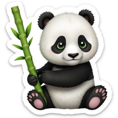 Adorable panda cub holding bamboo sticker