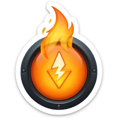 A small glowing spark inside a play button sticker