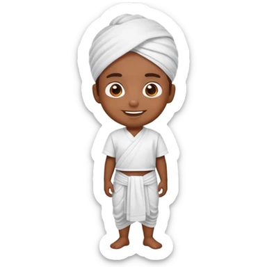 cartoon Samsung emoji of a Tamil boy in white dhoti, shirt, checked angavastram, joyful face sticker