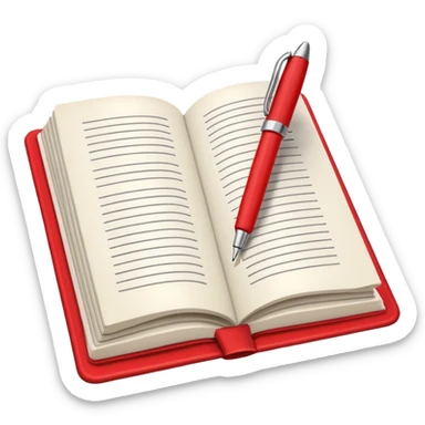 "A white open book,The pen should be positioned as placed exactly in the center between the pages.  if held by a right-handed person - meaning the direction is reversed compared to a left-handed grip. The pen should be uncapped, and the cap placed behind it." Styled with Red tape on pen sticker