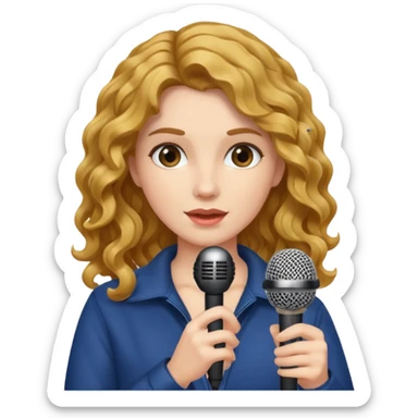 rubia con pelo ondulado y un microfono en la mano sticker