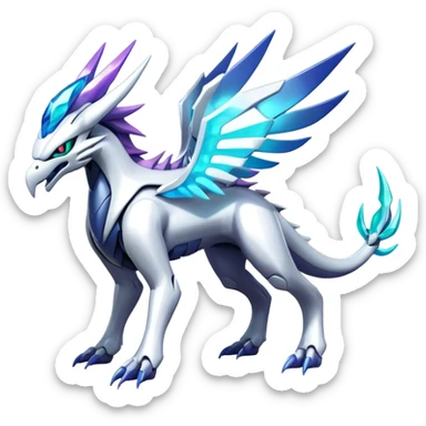 Iridescent Futuristic Modern Epic Legendary Shiny Cyber-Suicune-Dialga-Reshiram-Creature, (full body) sticker
