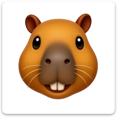 Create a capybara emoji that looks exactly like the reference image in iOS emoji style. The emoji should have a 3D appearance with shiny, smooth gradients, soft shadows, and a realistic capybara head with a classic emoji look. sticker