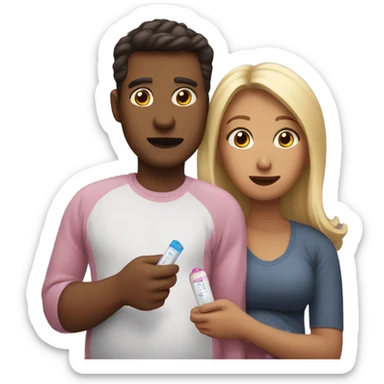 couple looking at pregnancy test sticker