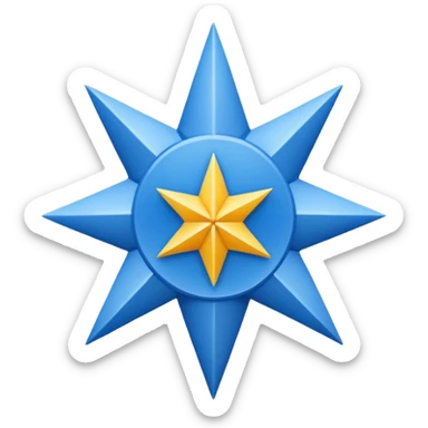 It is a blue mark in the shape of an eight-pointed star with a checkmark in the middle.  sticker
