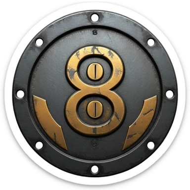 Minimal emoji, gothic metal coin made of black steel, engraved number 8 at the center, ancient industrial aesthetic, worn metal texture, no glow, no neon, flat emoji design, centered, transparent background sticker